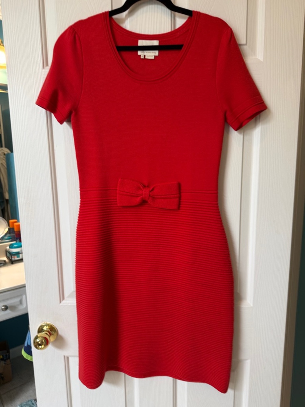 Kate Spade Red Short-Sleeve Bow-Waist Knit Sweater Dress